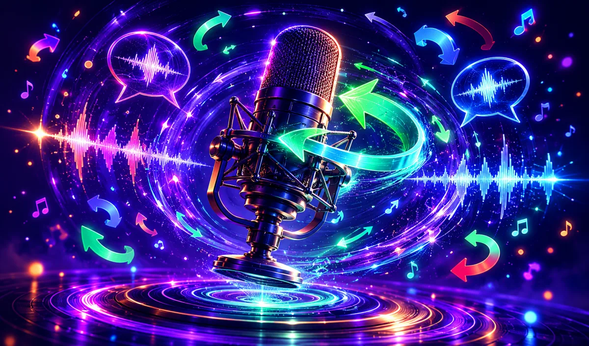 Sound effect ripples collapsing inward around a microphone, showing audio reversed