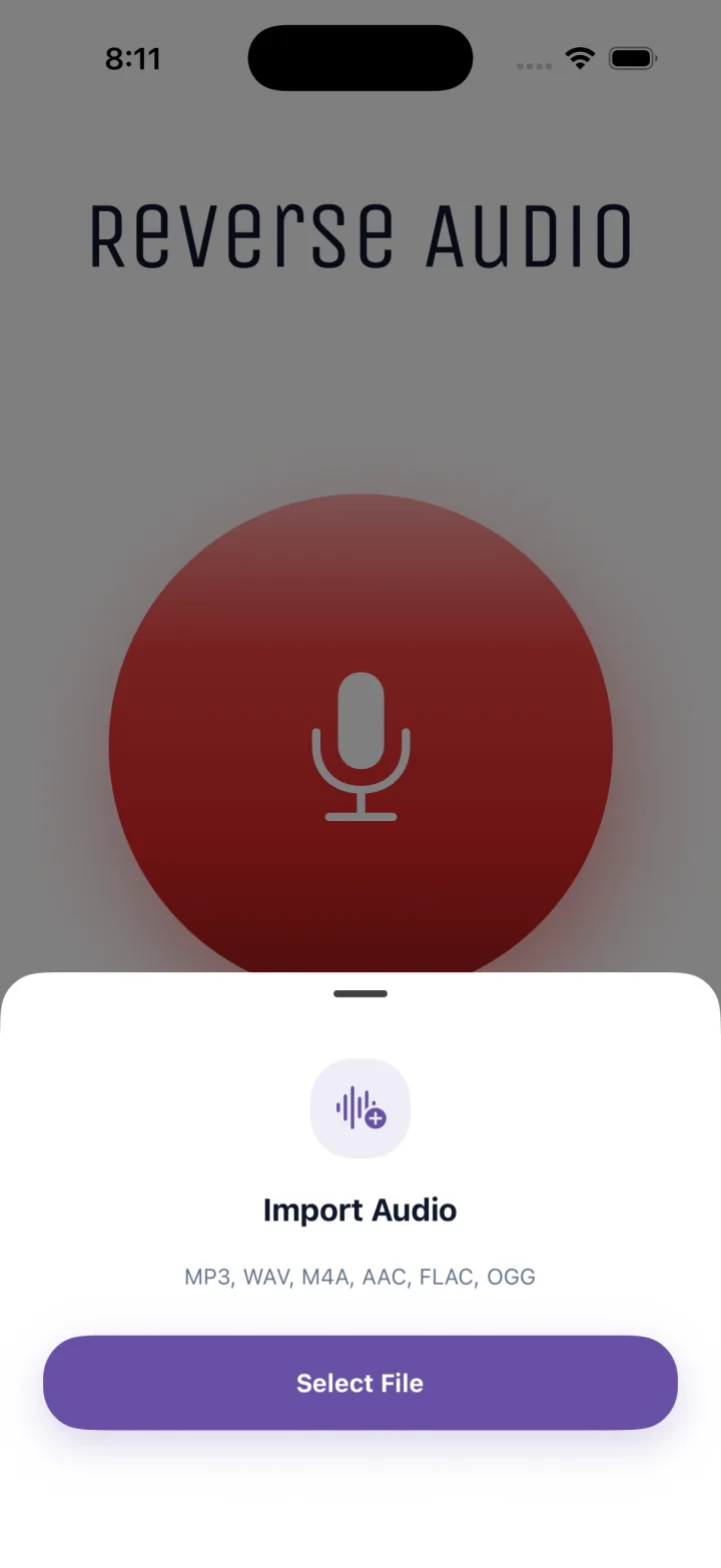 Reverse Audio import audio screen
