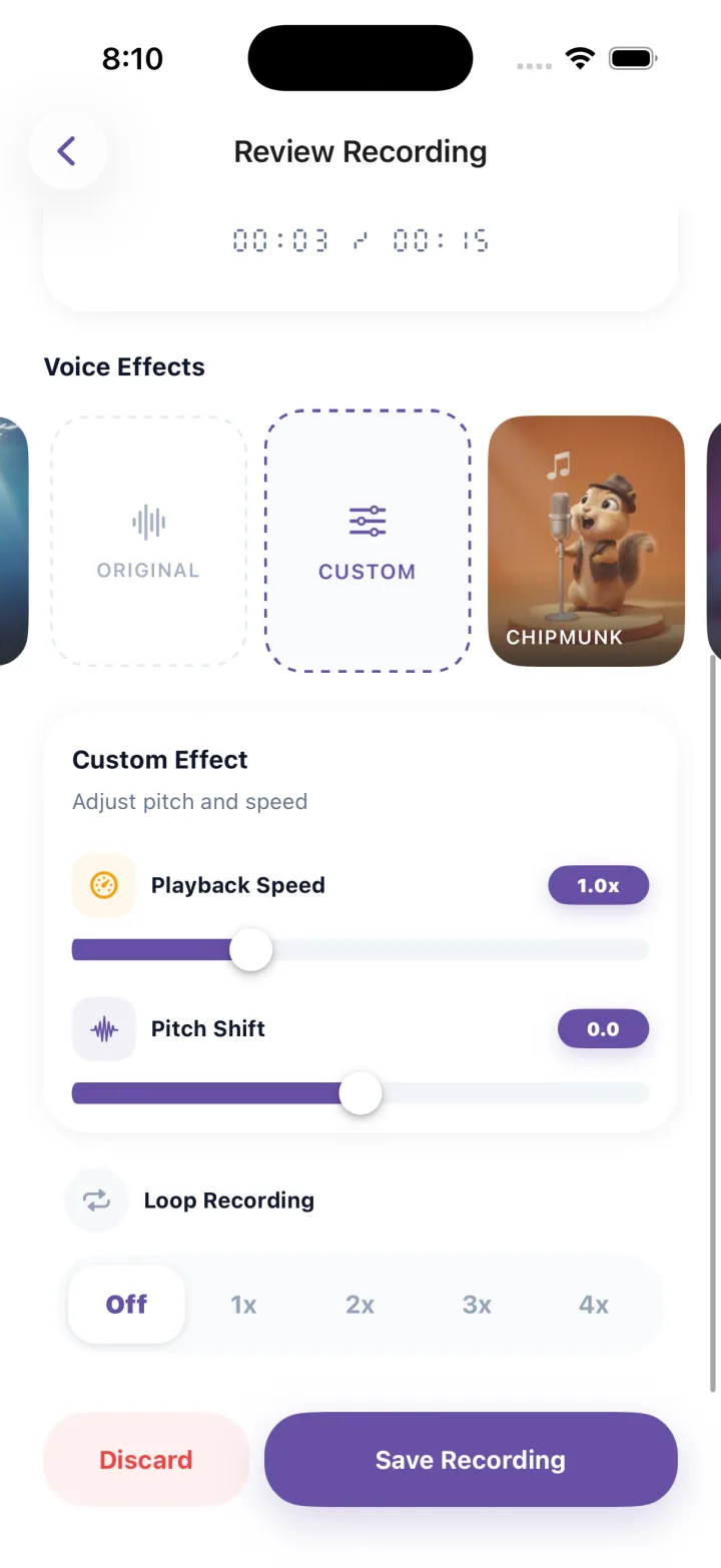Reverse Audio custom pitch and speed controls